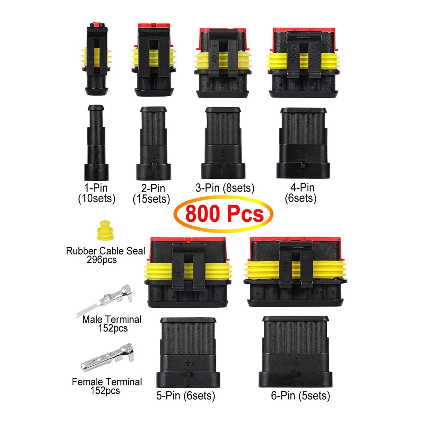 TSIOHKBS Connectors Kit Automotive Wire Quick Connector Electrical in Car Wiring Auto Seal Socket 1 2 3 4 5 6 Pin Kit Way