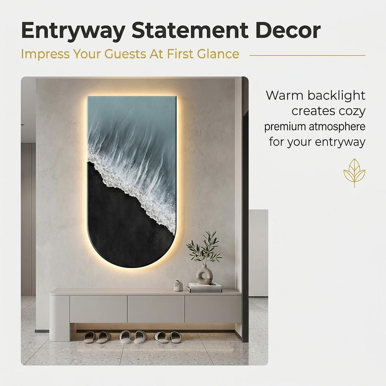 Decoración Mural LED 3D Grande Vertical Olas del Mar Cuadro Abstracto Pintura Luminosa Alimentación por Enchufe para Salón Entrada Pasillo(80x40cm(31.5x15.7in),D)