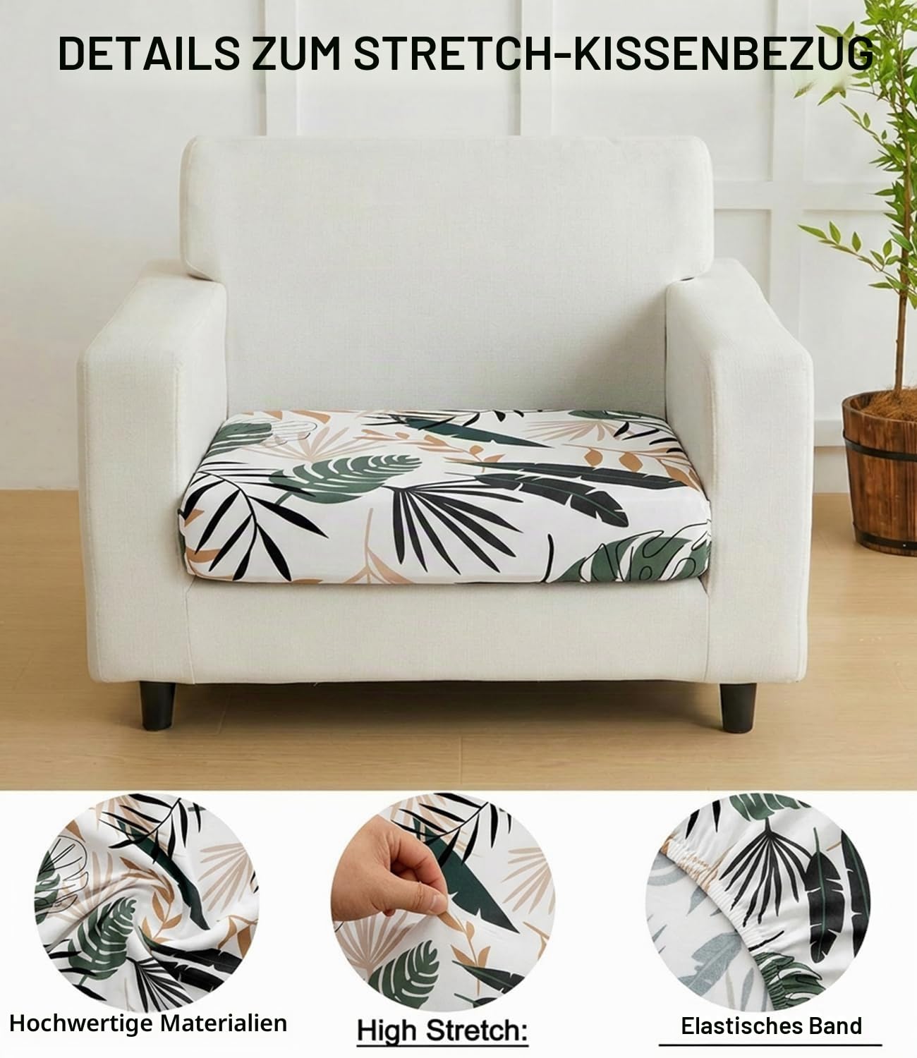 Hiseng Outdoor Sitzkissenbezug 8 Stück, Drucken Terrasse Gartenpolster Ersatzbezug, Stretch Sitzkissenbezug Sofa Kissenbezüge mit Gummiband für Terrassenmöbel, Gartenmöbel