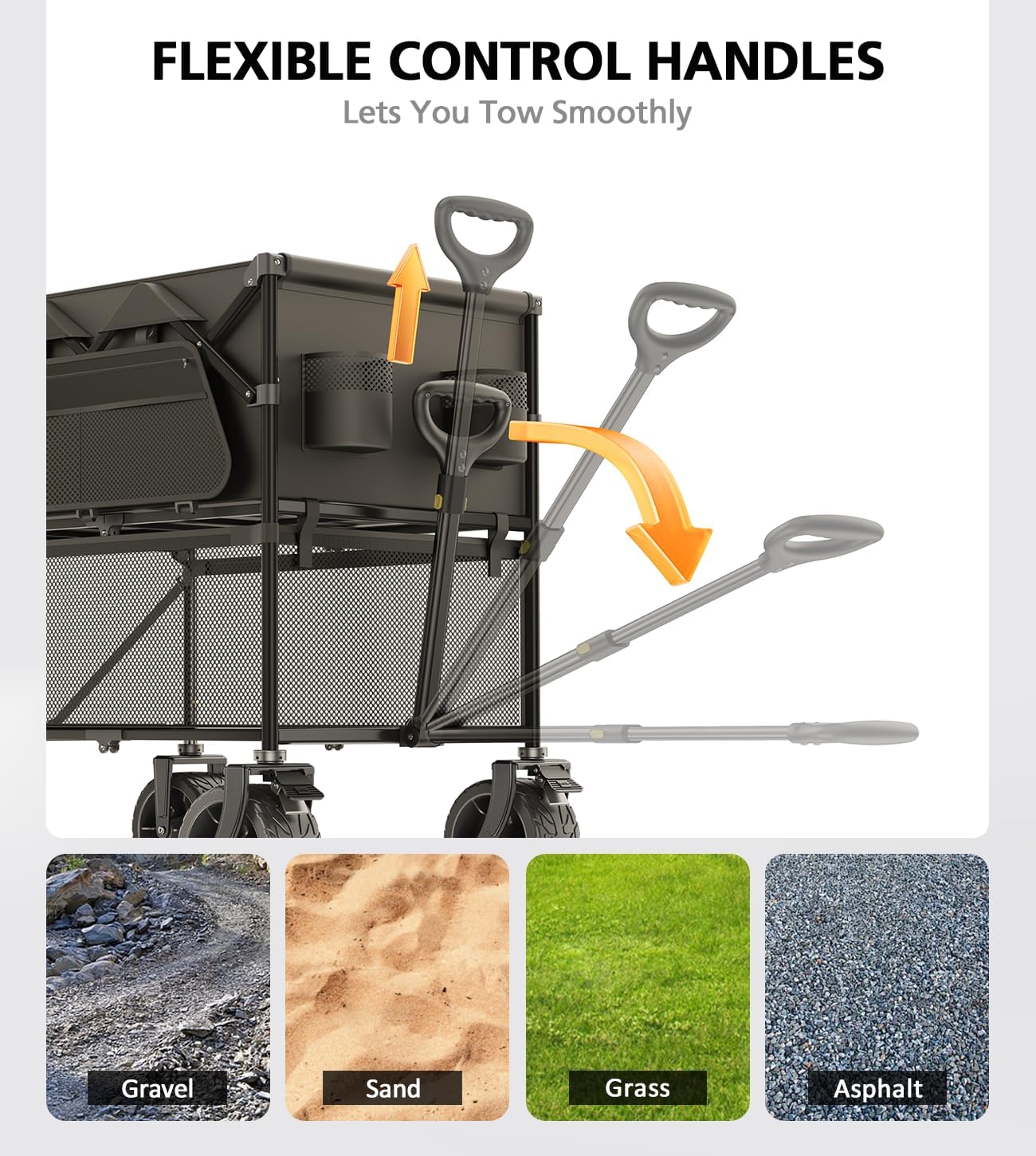 Foldable Wagon Cart,Everyfun 480Lbs Double Decker Wagon,Beach Carts with Big Wheels&Side Pocket&Dustbag,Large Capacity Folding Wagon for Shopping,Garden,Camping,Fish,New Wave Sports Wagon-Ink Black