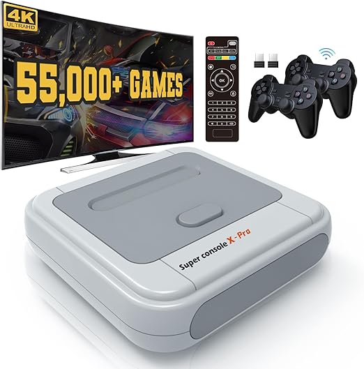 Kinhank Retro Game Console 128GB, Super Console X PRO Built-in 55,000+ Games, Video Game Console Systems for 4K TV HD/AV Output, Dual Systems (128G)