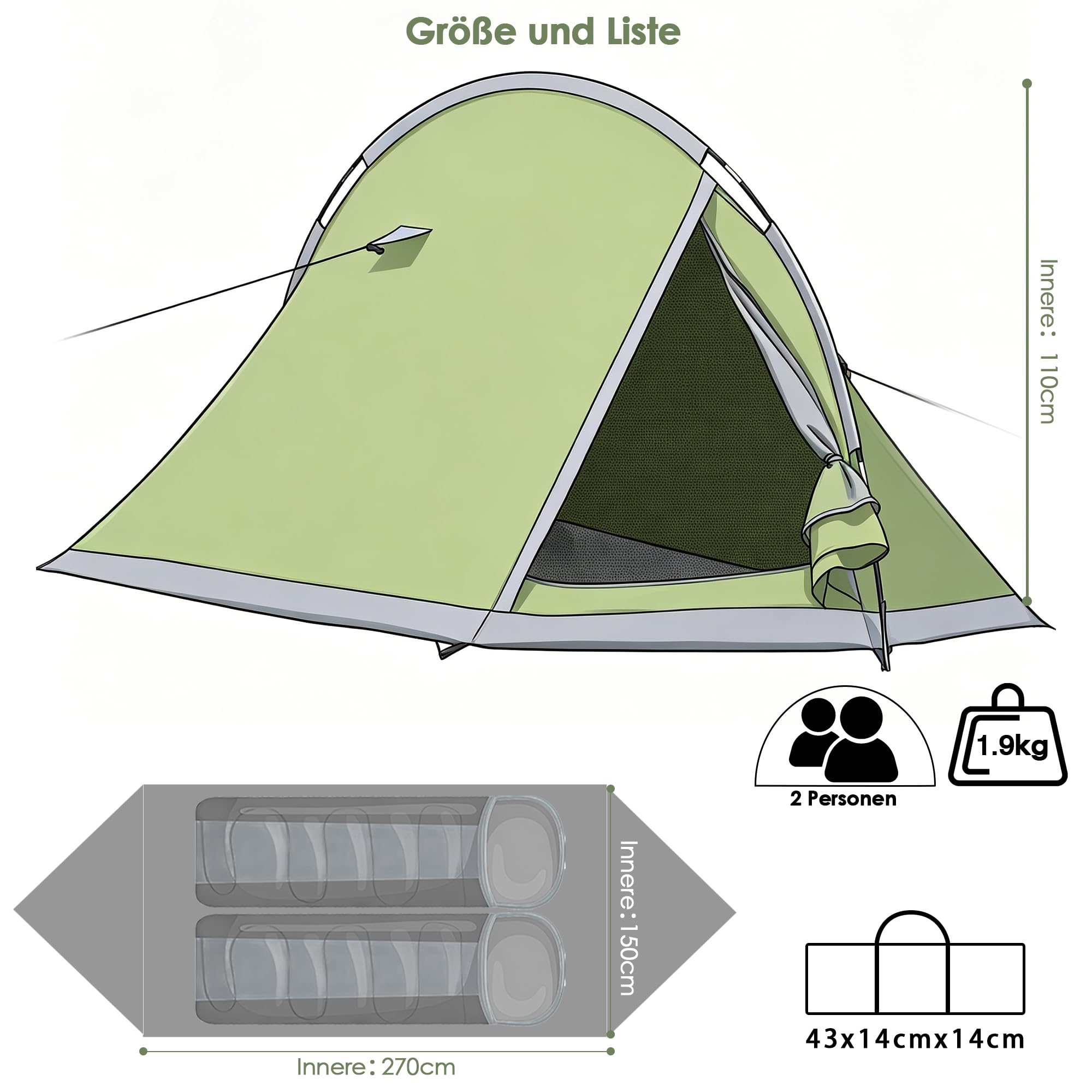 Zelt 2 Personen,Camping Zelt mit Moskitonetz Wasserdicht Kuppelzelt Ultraleicht Zelte Kleinem Packmaß Familienzelt Camping Tent Für Trekking
