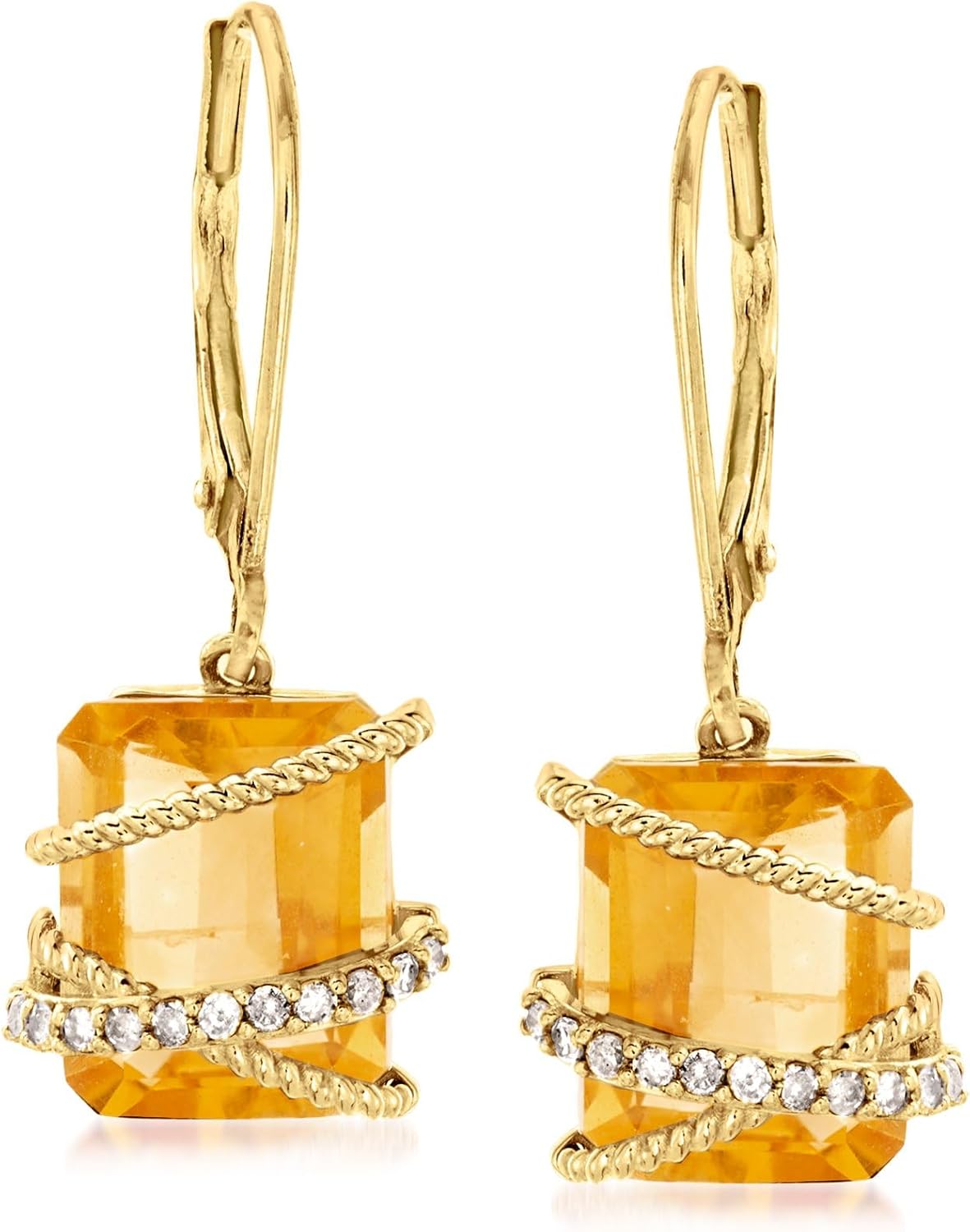 Ross-Simons 6.25 ct. t.w. Citrine and .12 ct. t.w. Diamond Drop Earrings in 14kt Yellow Gold