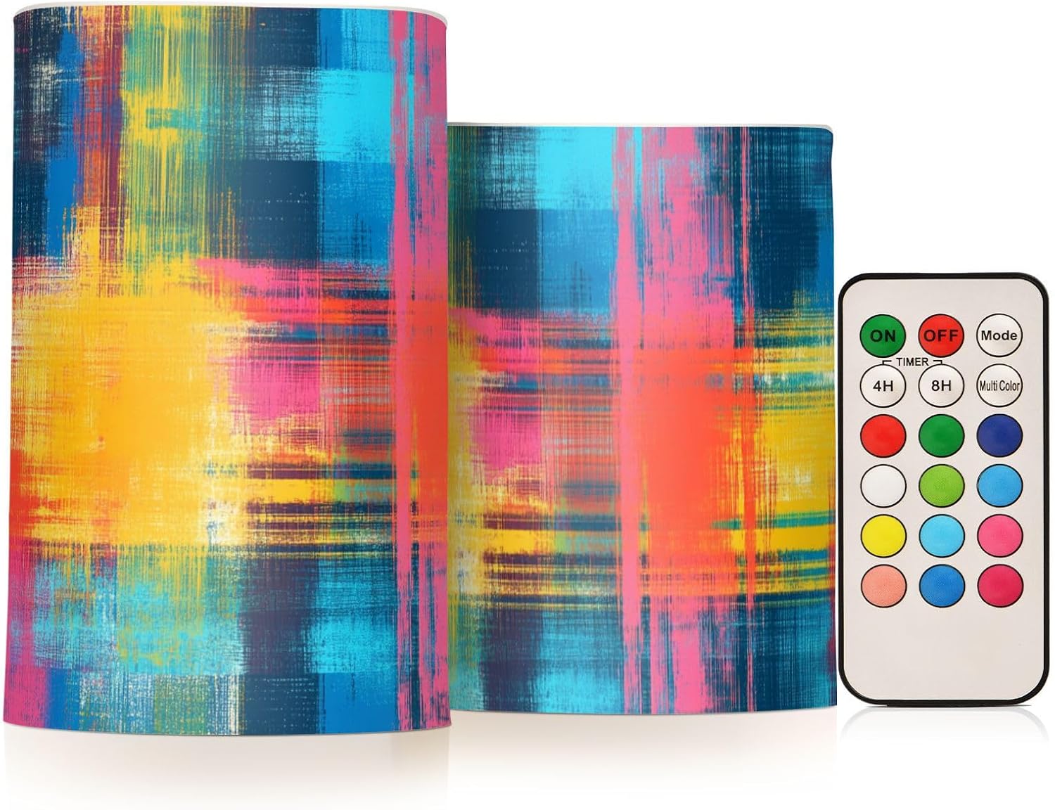 Tie Dye Plaid Abstract Multicolor Decorative Flickering Votive Candles with Timer Electronic Lights Remote Control with timers for Funeral Outdoor Battery Operated