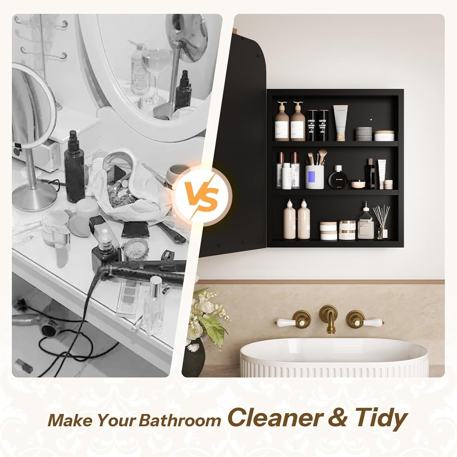 16x24 Inch Bathroom Medicine Cabinet with Mirror, Recessed or Surface Mount, Sturdy, Durable & Easy Installation, Vintage Metal Frame(Gold)