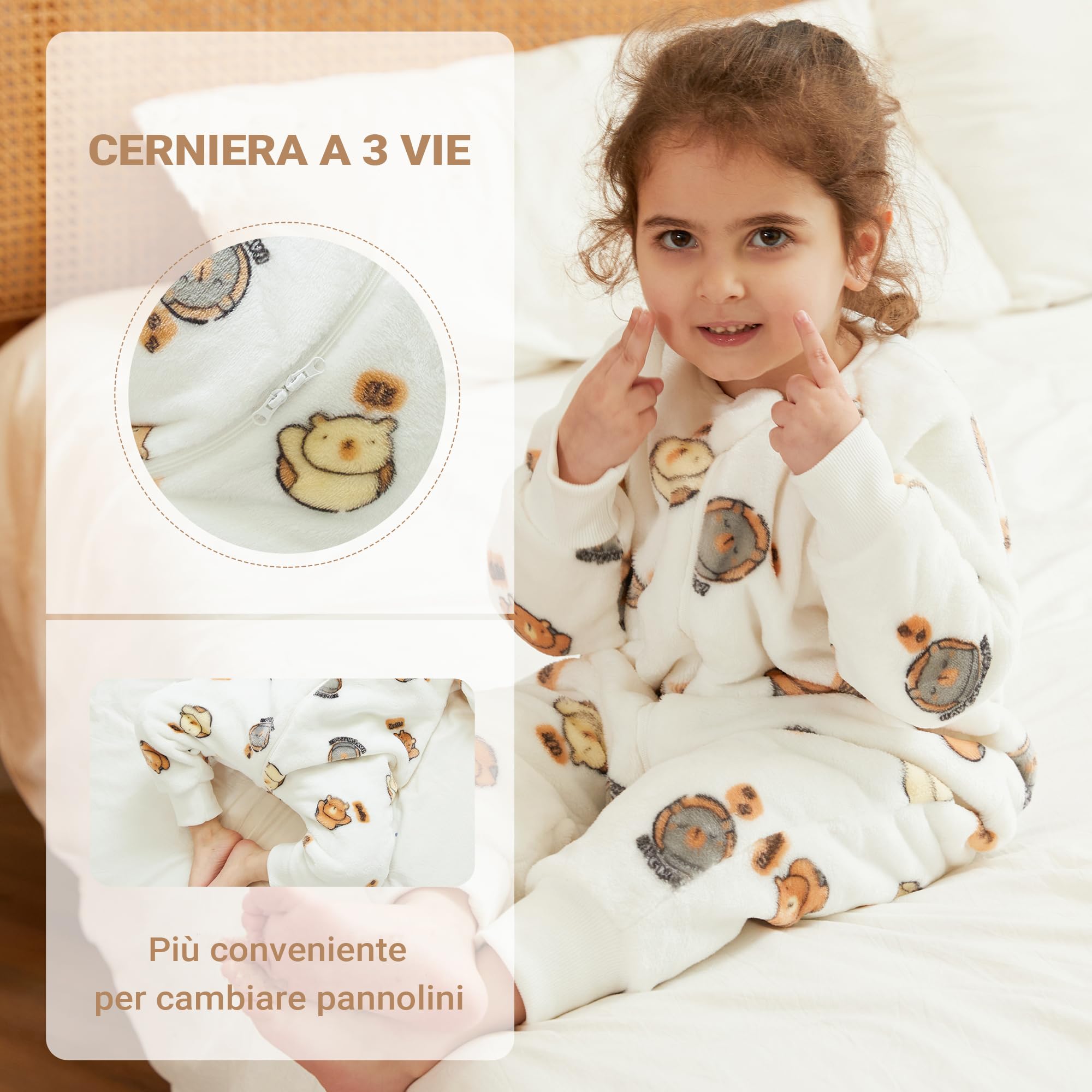 XQ&XG Sacco Nanna con piedini, Bambini Sacco Nanna con gambe 2.0 TOG, Flanella Sacco a pelo a maniche lunghe, Orso bianco, 90