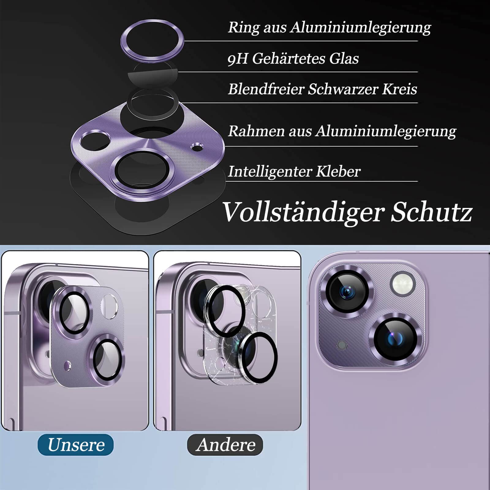 Pack of 2 Camera Protection Compatible with iPhone 13 6.1 Inch / 13 Mini 5.4 Inch Tempered Glass Clear Camera Protective Film with Metal Ring Designed for MagSafe Snap Adapter for Magnetic Attachment - Image 3