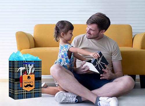 Miniatura 3 de WaaHome - Bolsa de regalo para el día del padre con asa de 13.0 x 9.8 x 5.5in, bolsas de regalo para el día del padre con papel de seda, bolsas de