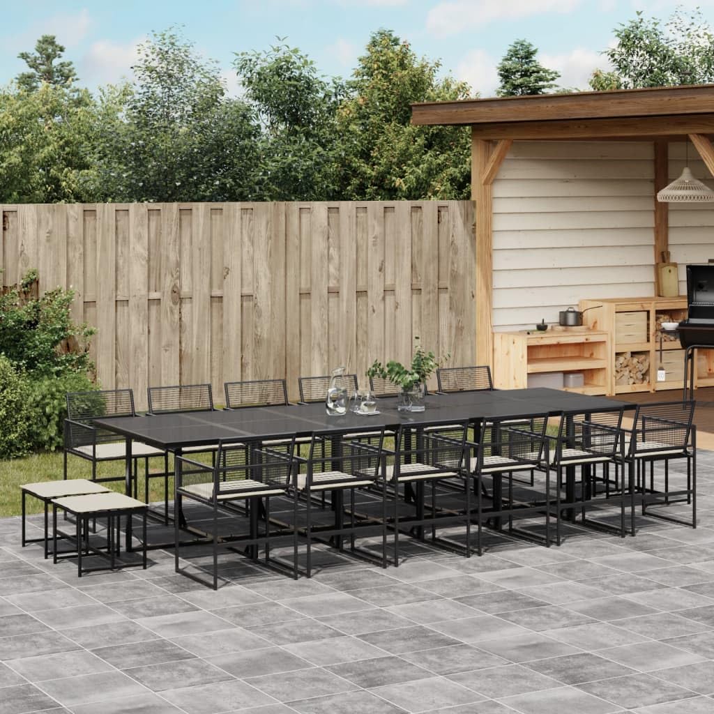 vidaXL Set da Pranzo da Giardino 17 pz con Cuscini Nero in Polyrattan, Set da Pranzo, Set per Esterni, Set mobili da Esterno, Set da Giardino