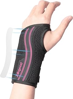 joingood Muñequera Túnel Carpiano, Férula Ajustable para Día y Noche, Alivia Dolor de Esguinces, Artritis, Tendinitis, Rosa Roja, Izquierda, L