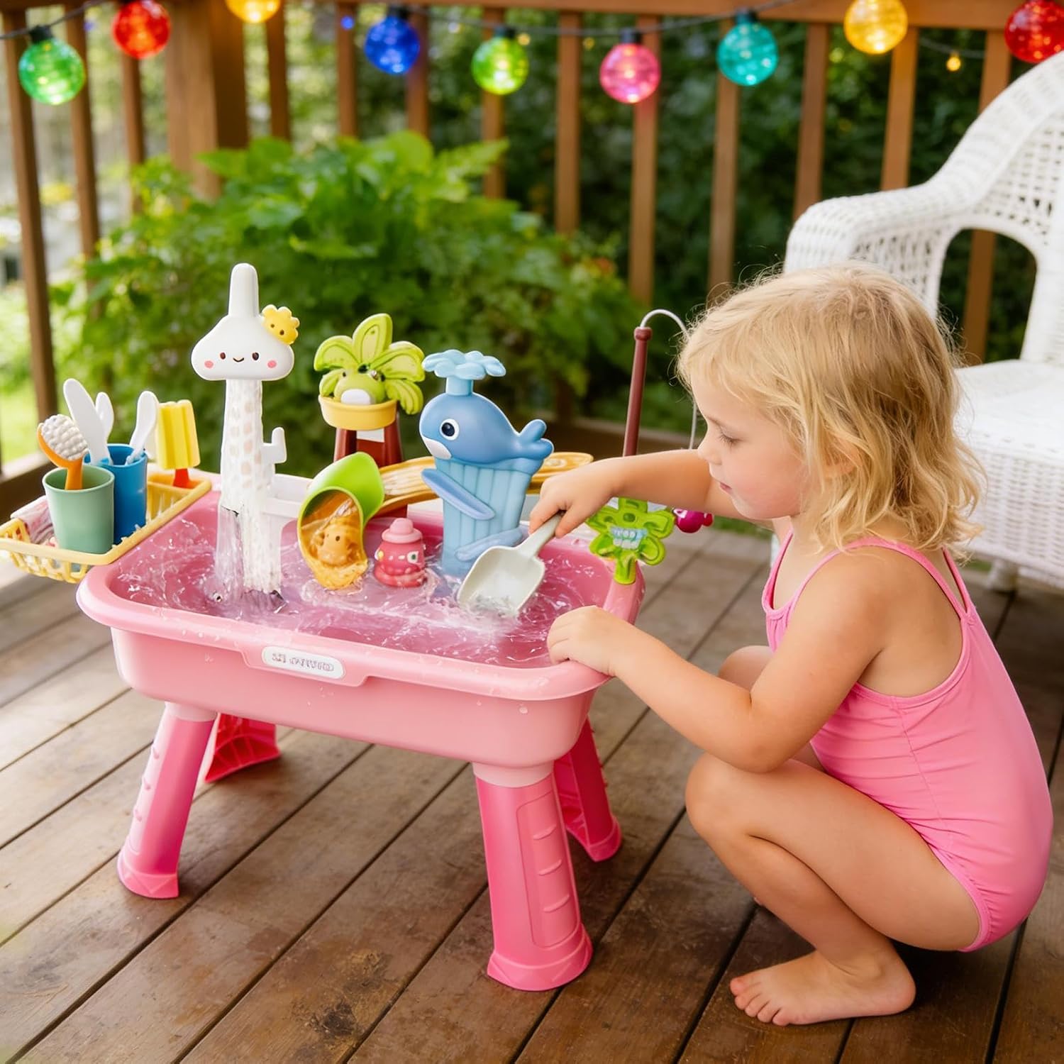2026 Upgraded Water Table for tod-dlers 3+ - tod-dler Sand Water Table Toy with Faucet, Summer Outside Sensory Activity Pool Toys,Kitchen Play Sink to-y with Running Wa-TER, Fishing to-y