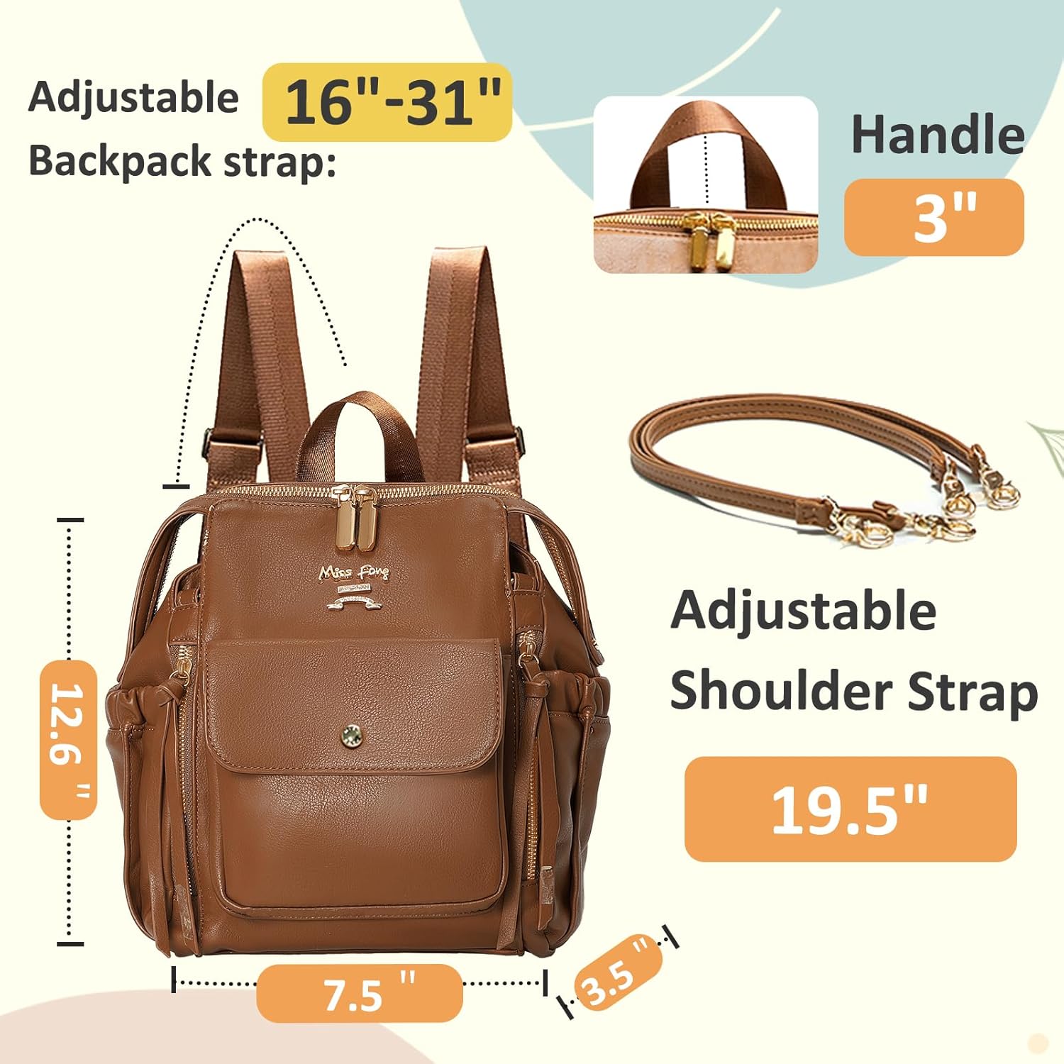 miss fong Small Diaper Bag, Mini Dackpack Leather Diaper Bag Backpack with 12 Diaper Bag Organizer, Insulated Pocket, 2 Insulated Pockets (Brown) - Image 2