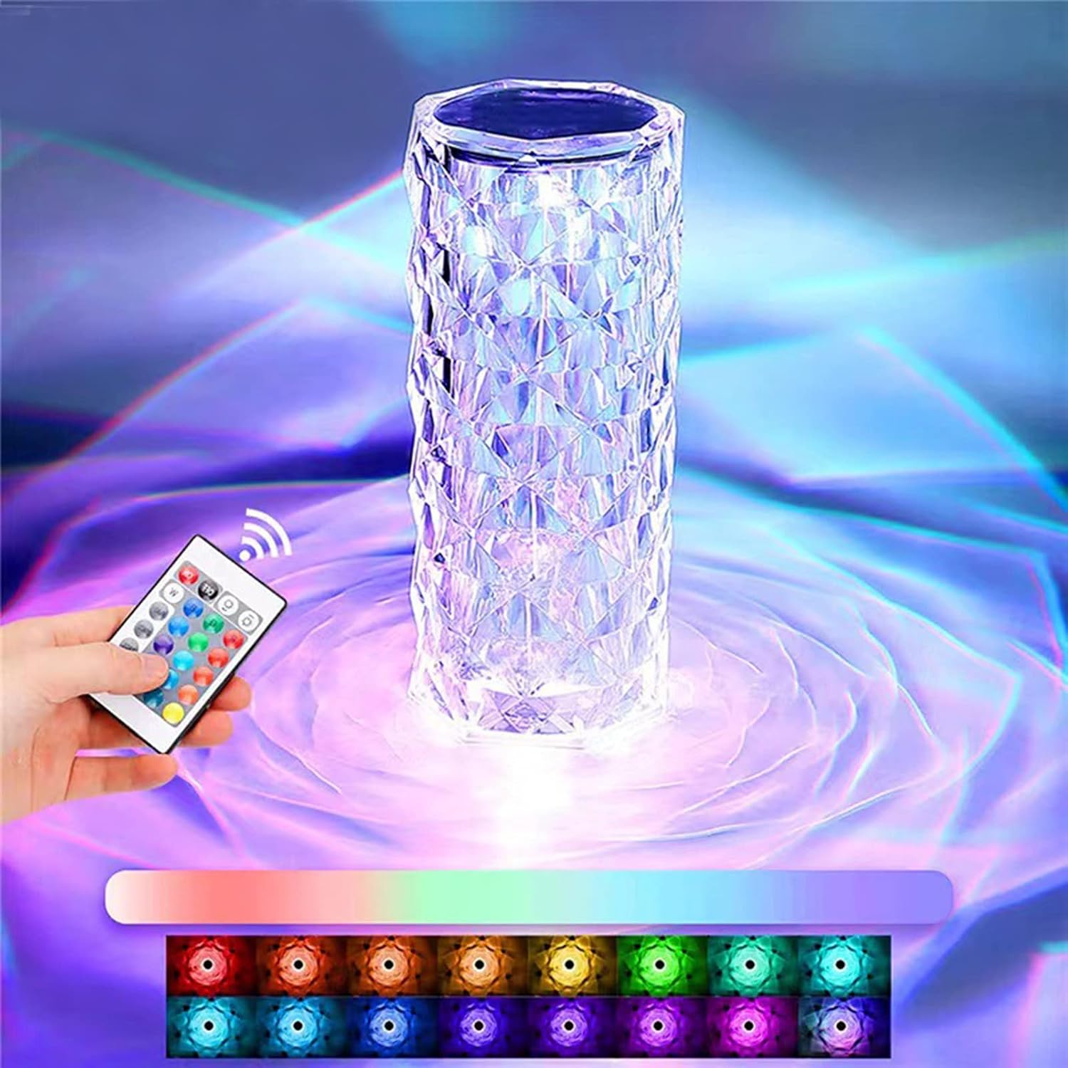 Topchances Diamond Crystal Table Lamp,Upgarded 16 Colors USB Charging Touch Color Changing Crystal Atmosphere Bedside LED Desk Lamp with Remote Control