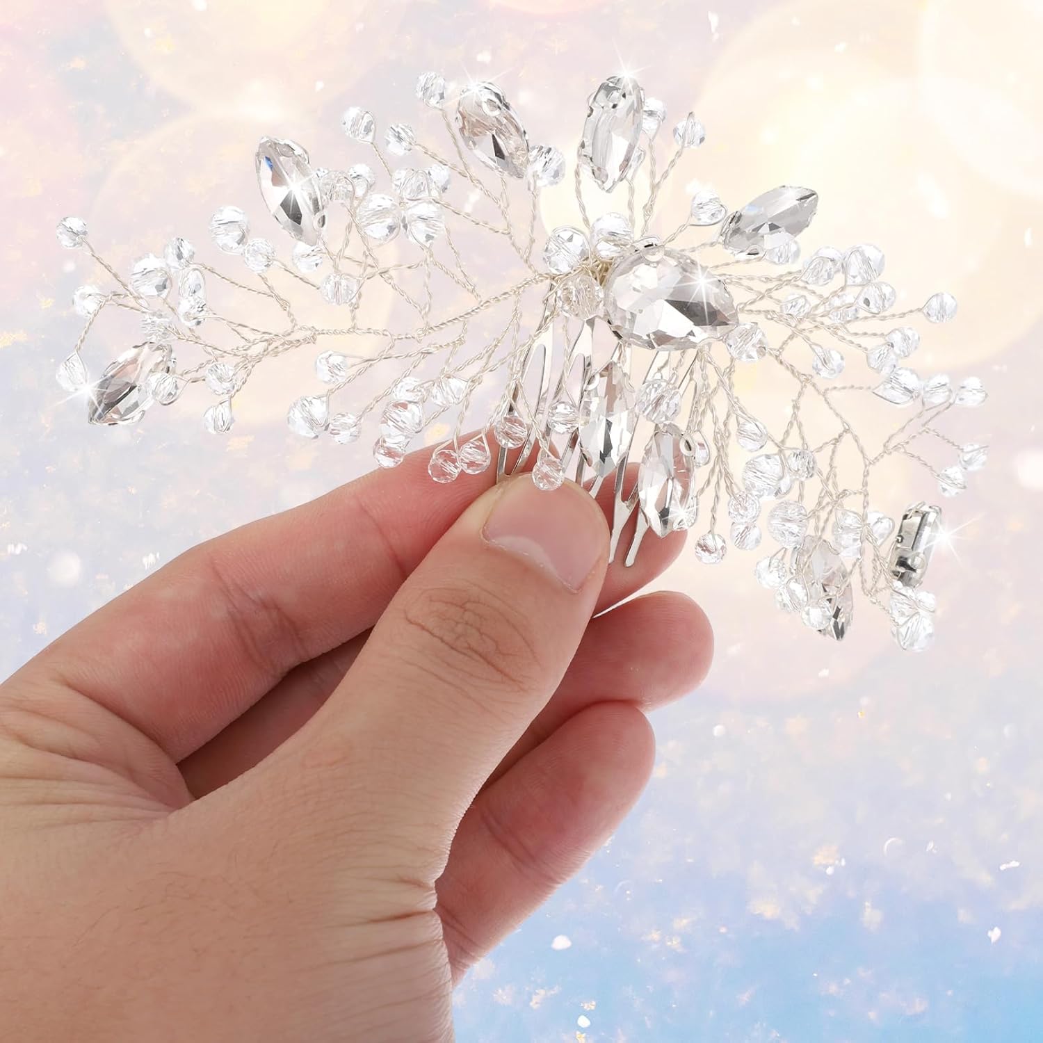 Crystal Bride Wedding Hair Comb, Silver Rhinestone Silver Bridal Side Comb Bridal Hairpieces Bridesmaid Clips Accessories, SilverBridal-Headpiece Wedding Hair Piece for Women and Girls, Pack of 1 - Image 6