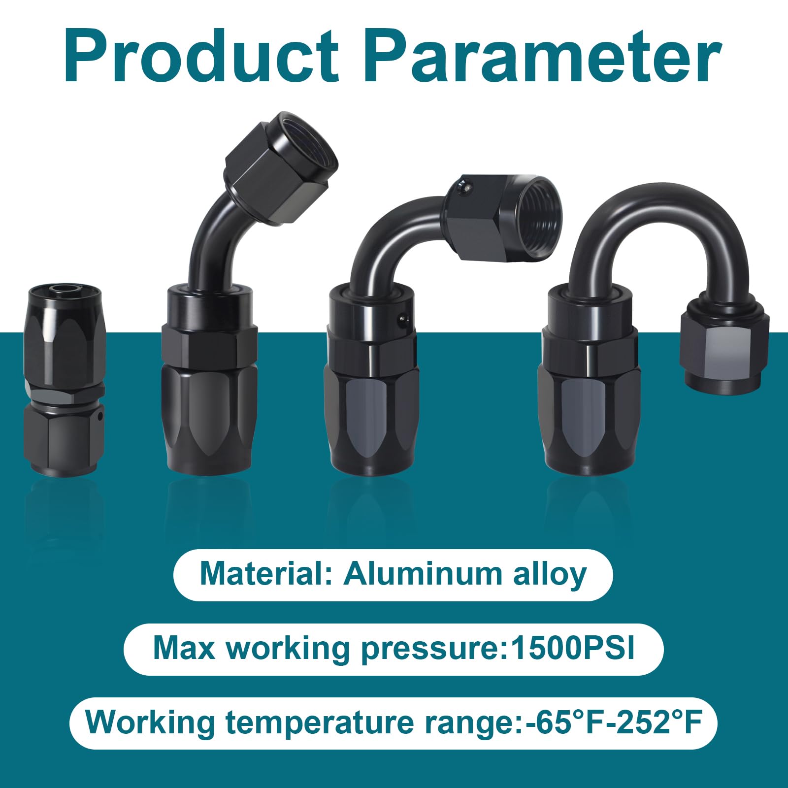 6AN-Armatur, 2 Stück 6AN Schlauchendstücke, 6 AN gerade Armaturen für CPE-Geflechtschlauch (schwarz).