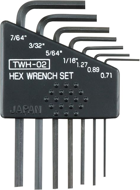 7 Piece Mini Imperial hex Key Wrench Set (Small Sizes). Made in Japan. ENGINEER twh-02