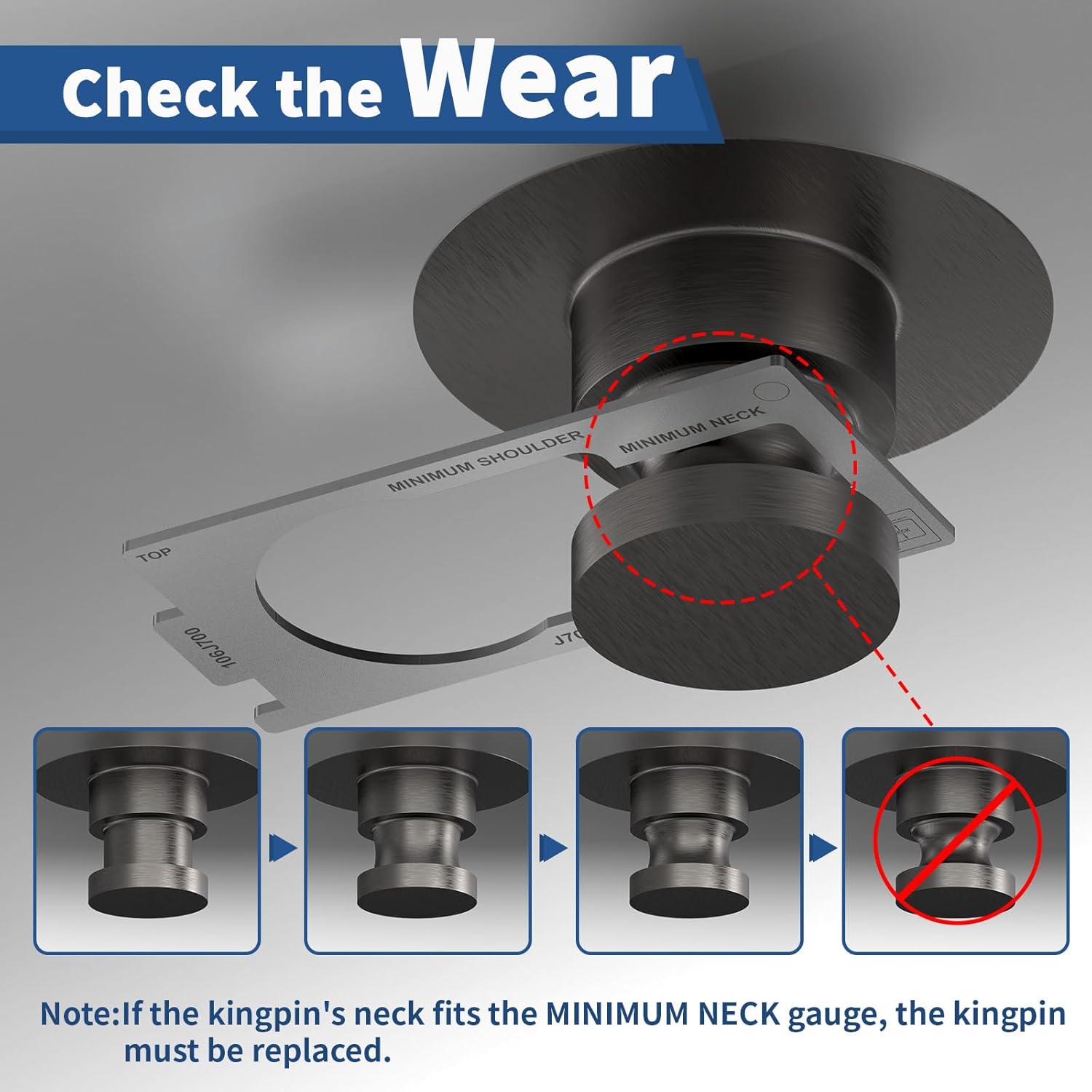 King Pin Gauge Tool, Fifth Wheel King Pin Checker Complies with SAE J700 Standard for Wear, Height & Squareness Measurement, Prevent Trailer Accidents,Silver