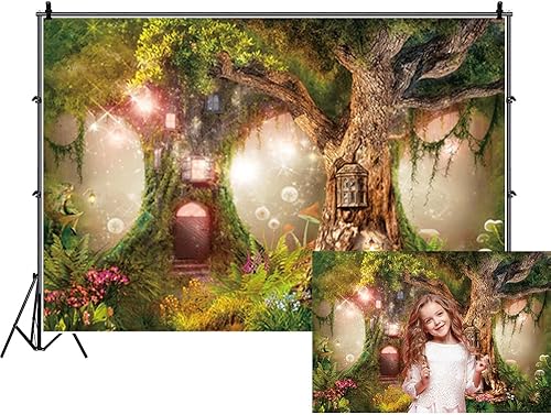Renaiss Fondo de bosque encantado de 7 x 5 pies, casa de árbol mágico, cuento de hadas, país de las maravillas, bosque, fantasía, selva, fondo de