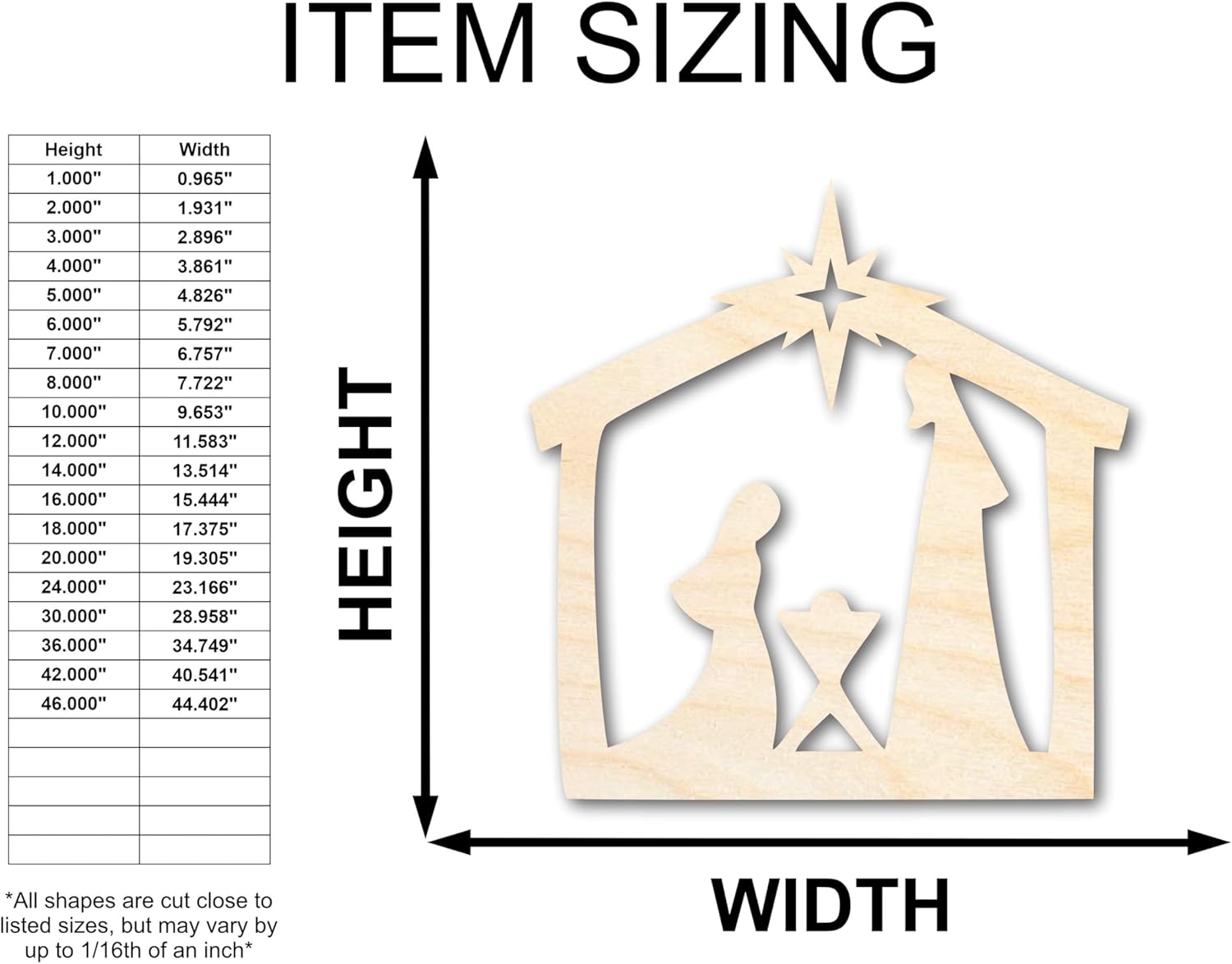 Unfinished Wood Nativity Scene Silhouette | DIY Christmas Craft Cutout | up to 46" DIY 24" / 1/8"