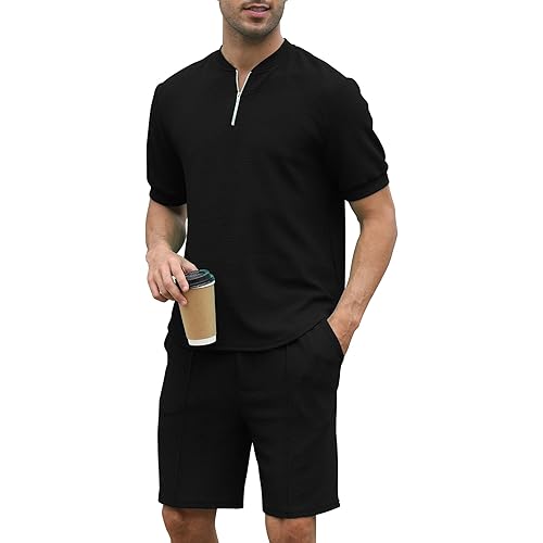 FZNHQL Fashion Men's Tracksuits 2 Piece Casual Athletic Jogging Outfits Short/Long Sleeve Track Suits for Men Set