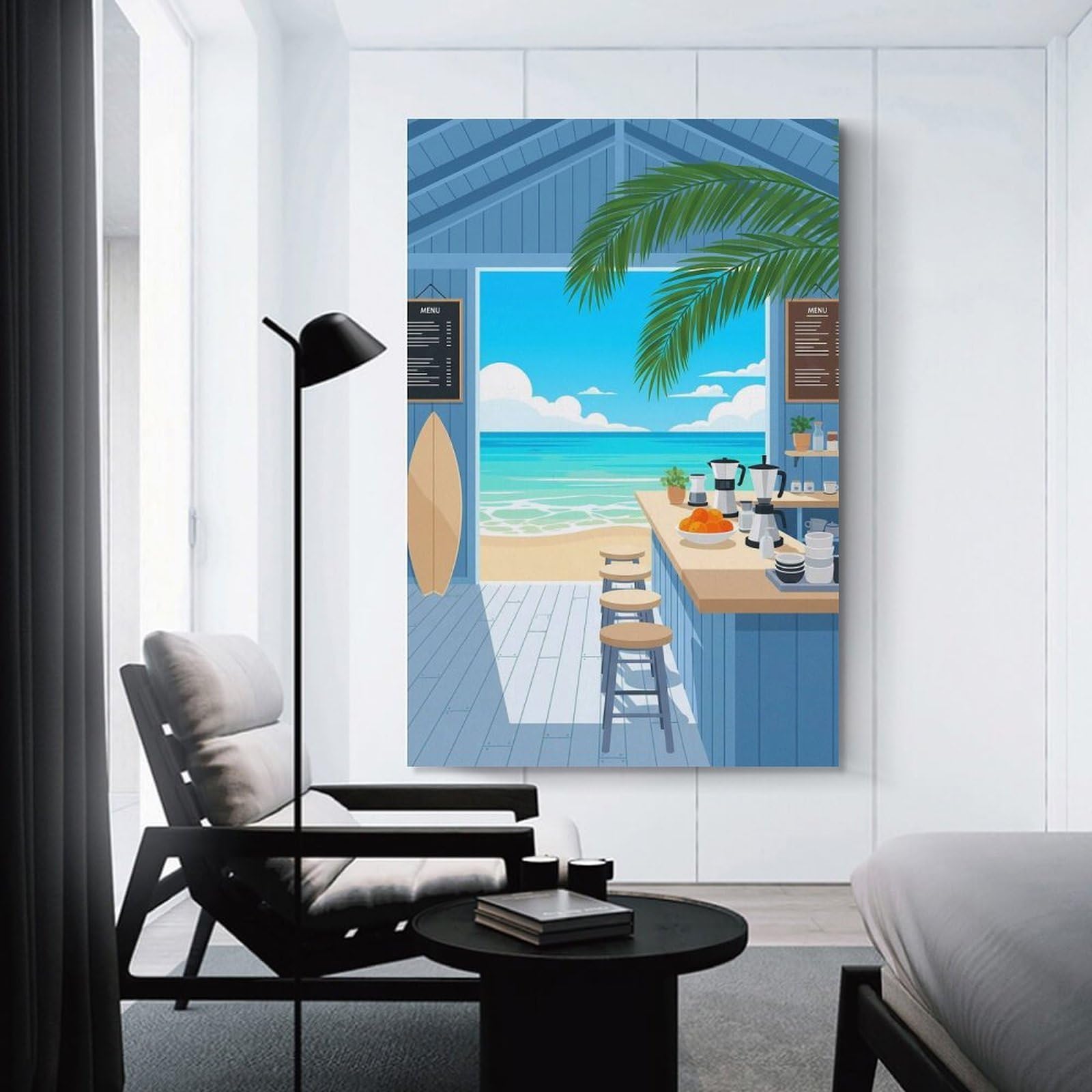 Junmoney Unframe-Style-3 Hanging Wall Art Beachside Cafe, 20X30inch(50X75cm), For Gallery Wall Layouts In Home Or Office, An Easy Match For Collected Prints