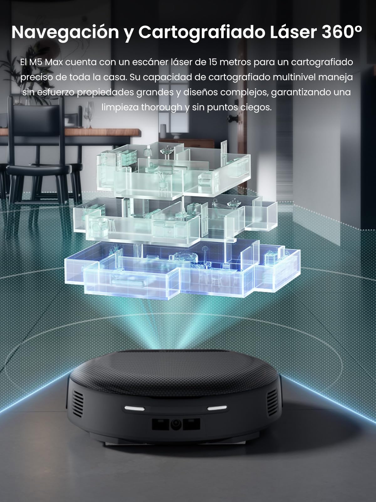Lefant M5 MAX Robot Aspirador y Fregasuelos con Base de Autovaciado | 25000 Pa, 120 Días Autolimpieza, Autovaciado 3,2L, Lavado 80℃, Navegación Láser dToF, 2,4 y 5G WiFi/App/Alexa