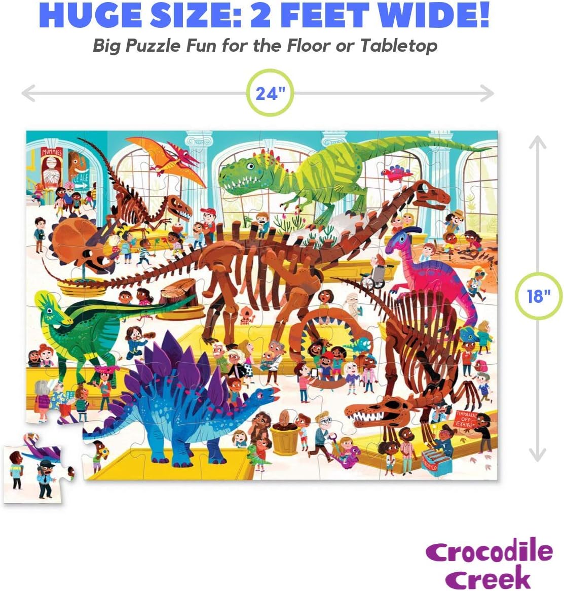 Crocodile Creek Above + Below 48-Piece Jigsaw Floor Puzzle - Fun Floor Puzzles for Kids Ages 4-8 - Day at The Dinosaur Museum - 18 x 24 inches Finished