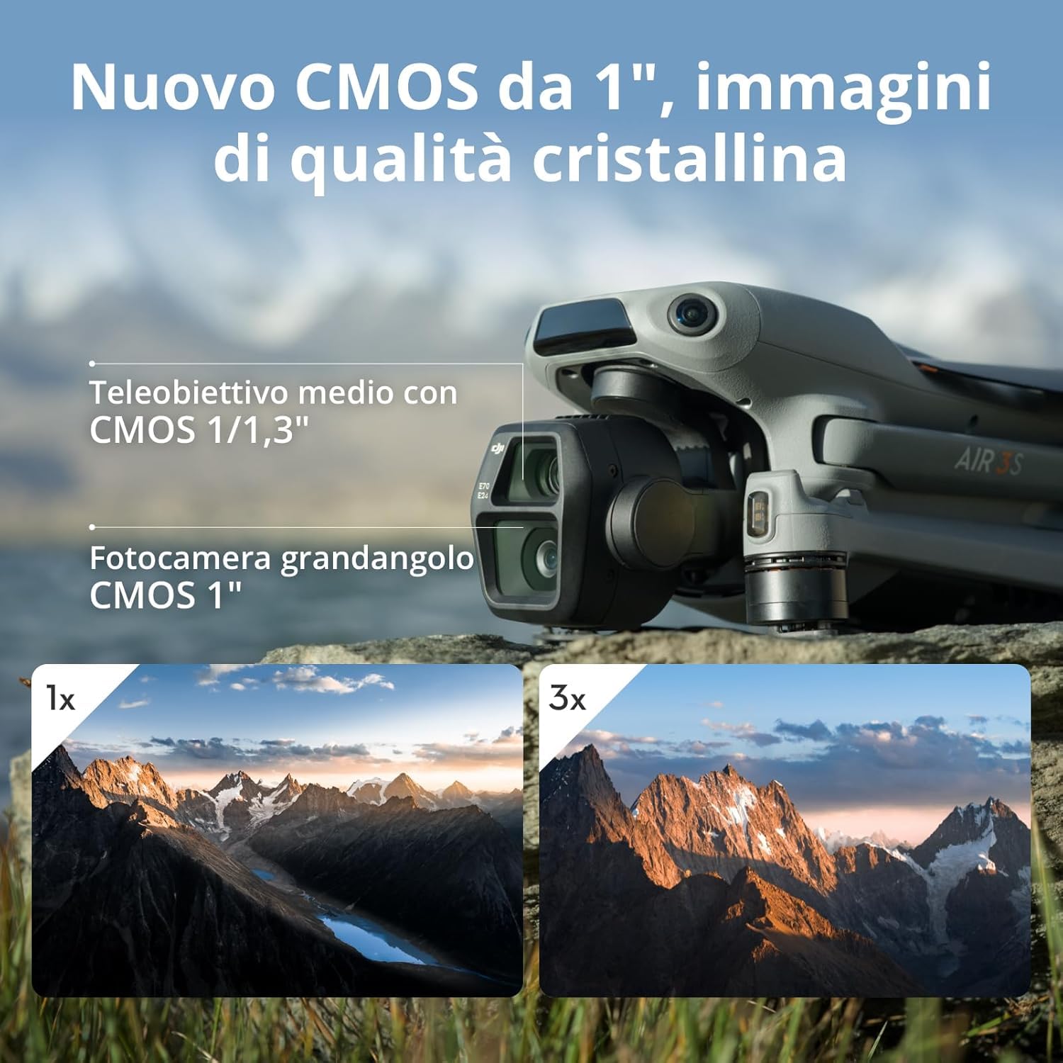 DJI Air 3S Fly More Combo (DJI RC 2) con Molteplici Accessori, Drone con Doppia Fotocamera 4K, CMOS 1" Grandangolo, Video HDR 4K/60fps, 14 Stop Gamma Dinamica, Autonomia 45 Min, Trasmissione 20 km