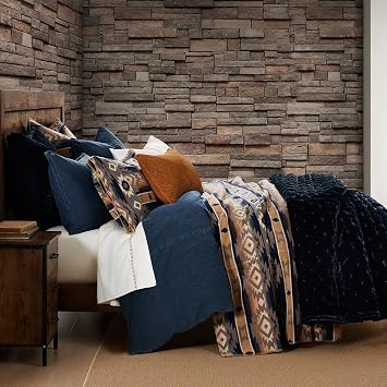 Paseo Road Taos Wool Blend Western Blanket Set, 3 Piece King Brown Geometric Print Aztec Blanket, Southwestern Tribal Indian Modern Rustic Soft Blanket Set with Pillow Shams