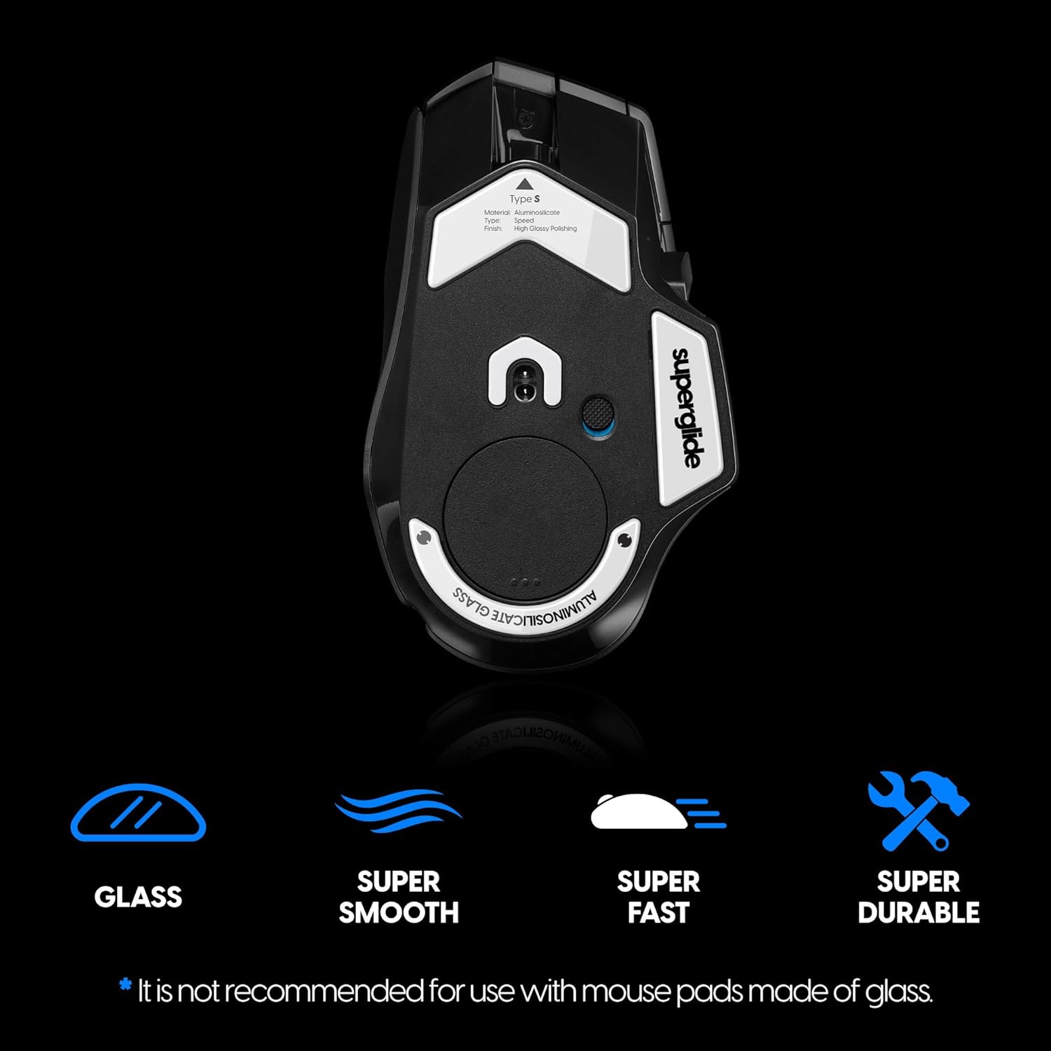 Superglide Glass Mouse Skates - Super Smooth Glide, Polished Round Edge, Super Fast Gaming Mouse Feet with Durable Sole for Logitech G502 X (Type-S, White)