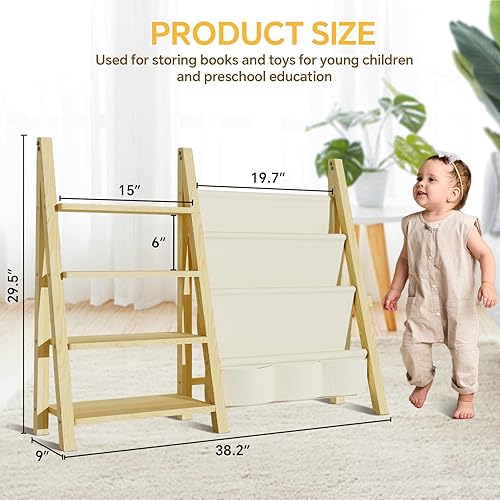 Miniatura 6 de Organizador de almacenamiento de juguetes con estantería para niños, organizador de juguetes Montessori de madera para habitaciones de niños,