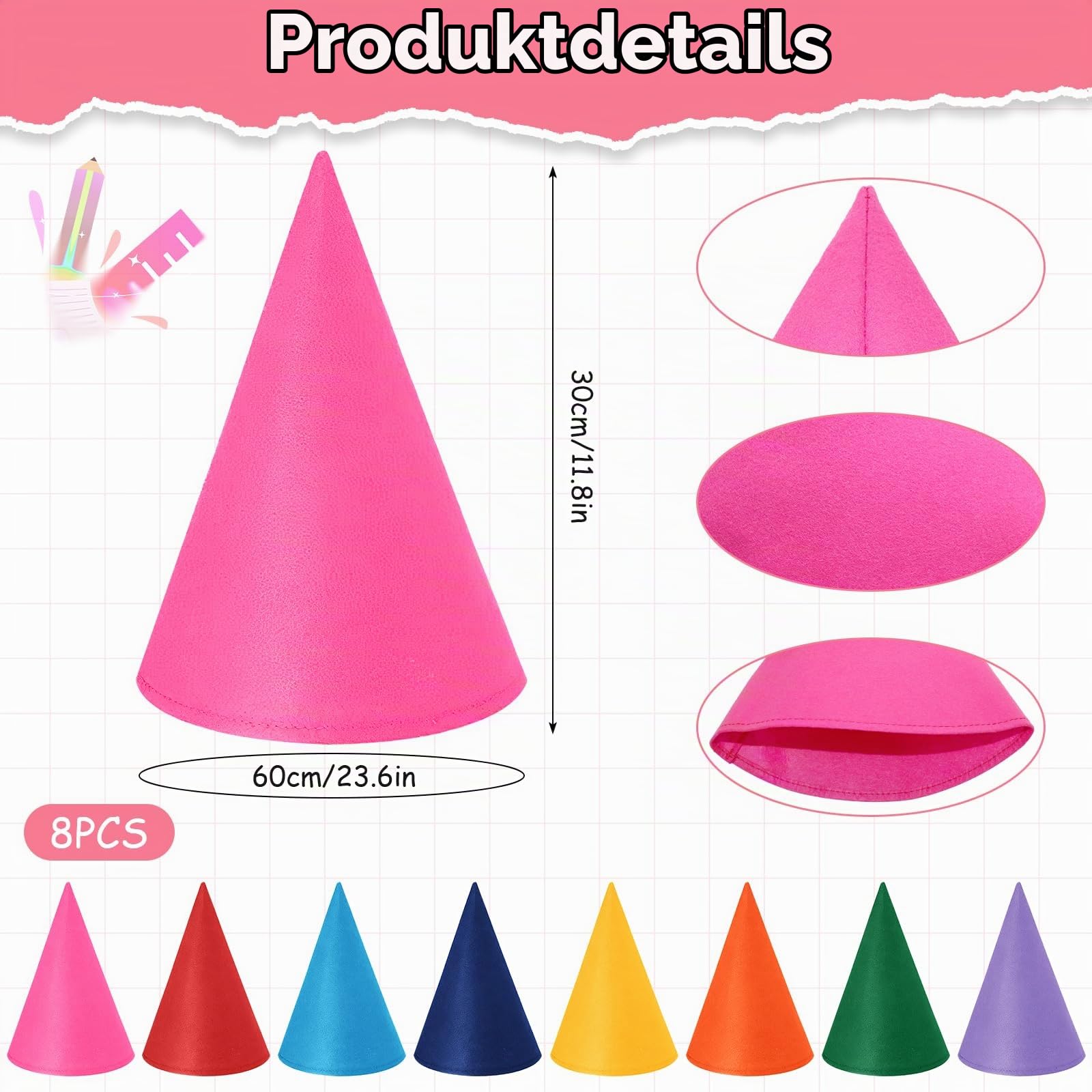 8-teiliges Buntstift Kostüm Set für Erwachsene, Crayon Schürzenset Lustige Kostüm-Schürze mit Hut für Party, Karneval, Geburtstag, Gruppenaktivitäten & Mottoparty