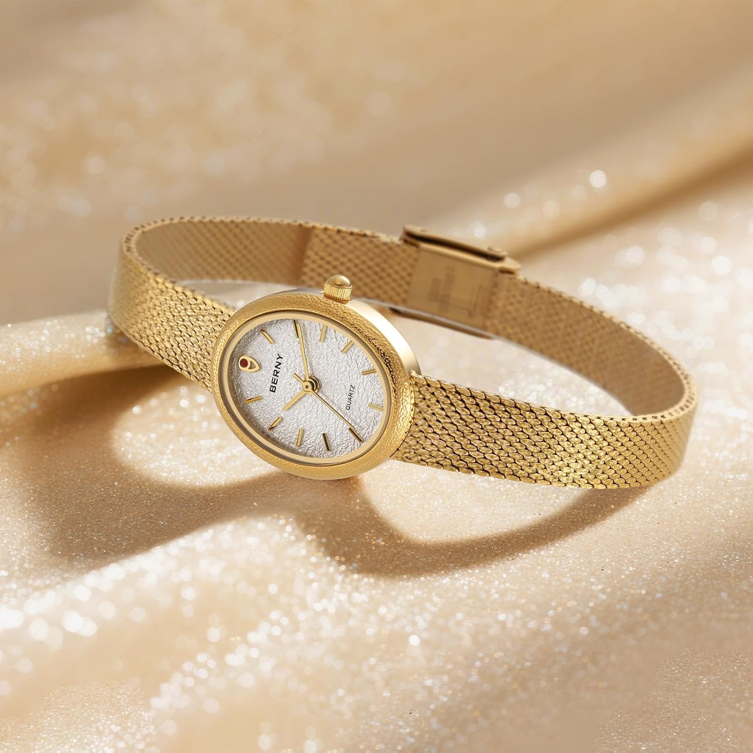 BERNY Vintage Gold Watches for Women, Elegant Oval Women's Wrist Watch, Small Ladies Analog Quartz Watches, 3ATM Waterproof All Stainless Steel Luxury Birthday Present - Image 8