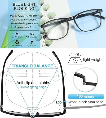 Miniatura 5 de MARE AZZURO Lentes de lectura con bloqueo de luz azul +1.25 para hombre, diseño flexible 1.0 1.25 1.5 1.75 2.0 2.25 2.5 2.75 3.0 3.5 4.0 5.0 6.0