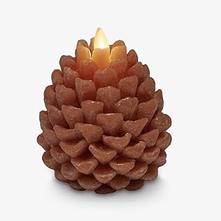 Pinecone Flameless Candle Adobe Chalky Finish Pine Cone Figural, Real Wax Unscented LED Candles, Battery Operated with Timer, Holiday Decoration (3.9" x 4.3")