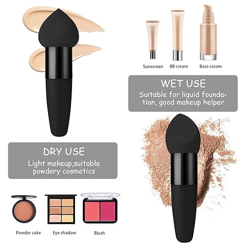 Miniatura 3 de Sibba Esponja de maquillaje, 3 piezas, base de maquillaje para licuadora, corrector, mezcla, cosmético, mini aplicador de cepillo en ángulo, mango