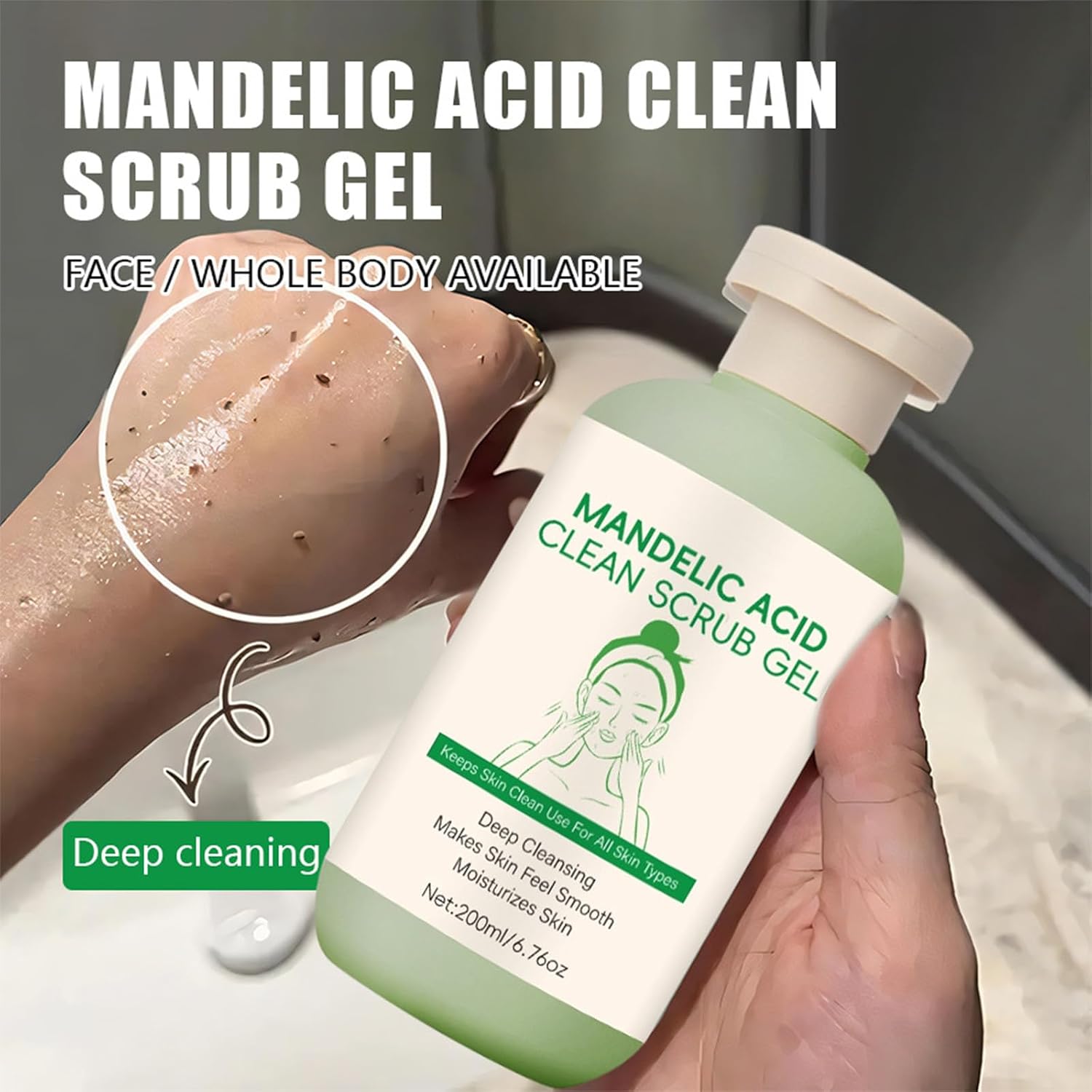 Mandelic Acid Exfoliating Gel Scrub for Face and Body,Purifying Exfoliating Gel Scrub | Deep Clean,Moisturizes & Enhances Skin,Pore Refining,Make Skins Radiance,PeelingGel for All Skin 6.76 Oz