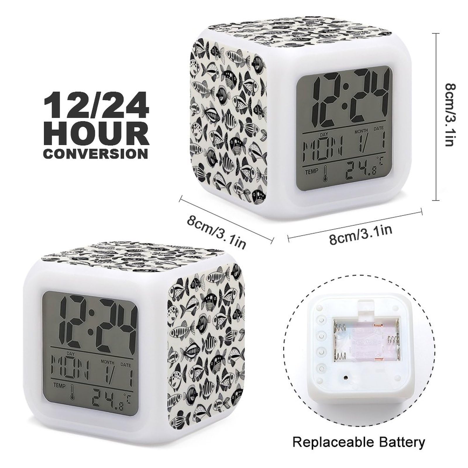 Amazon.co.jp: 目覚まし時計 アニマル 魚柄 置き時計 デジタル時計