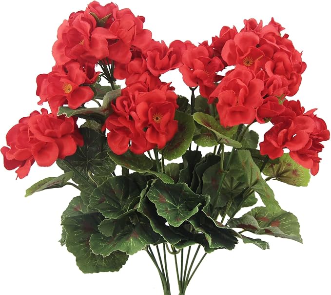 CISDUEO 2 Pcs Artificial Geraniums Silk Flowers Outdoor