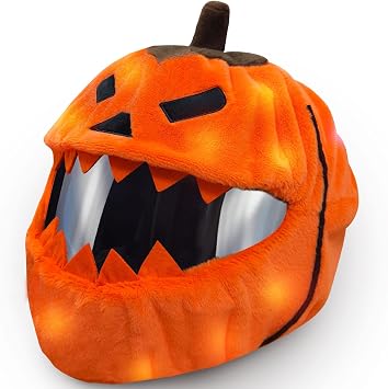 Extra Large Halloween Pumpkin Motorcycle Helmet Cover Light Up Hat Decoration 18.78 x 15.8,Pumpkin Helmet Cover,Halloween Hat with Light Decoration Accessories for Men Women,Fun Rides Gifts