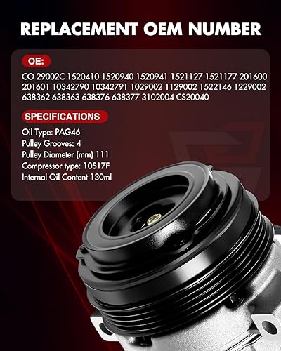 Miniatura 5 de Compresor de CA con embrague para Chevrolet Express Suburban 1500 2500 Tahoe GMC Savana 3500 2009 Hummer H2 2010-2014 Cadillac Escalade