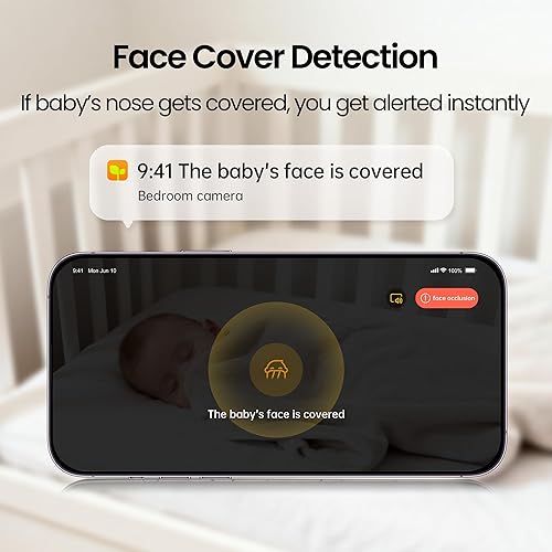 Miniatura 6 de MONAI - Monitor de bebé inteligente WiFi con cámara 3K, alimentado por IA patentada, detección de llantosueñocara, valla de seguridad virtual,
