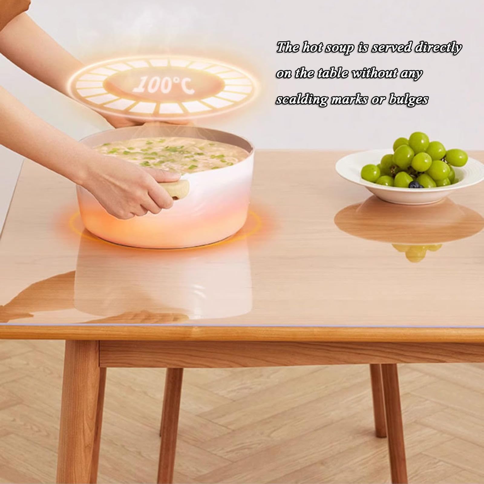 Sous-main de bureau transparent transparent de 2 mm d'épaisseur 120 x 120 cm, idéal pour cuisine, salle à manger, table basse, lavable et protecteur