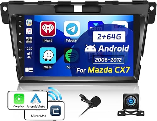 Roinvou 2+64G Android 13 CarPlay estéreo para Mazda CX7 2006-2012, radio CarPlay inalámbrica incorporada con Android Auto, pantalla táctil de 9