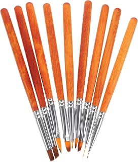 MUCKLILY 9pcs Nail Art Liner Brush with Wooden Handles Fine Detail Nail Drawing Pens for Manicure Designs Fingernail Polish Brushes and DIY Decorations