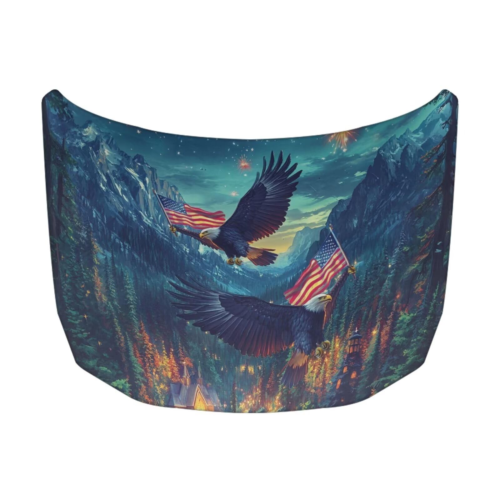 Car Hood Cover Eagle and American Flag Print Stretch Car Hood Protector Washable Automotive Accessories Universal Suitable Most Automotive Pickup Sedans Trucks SUVs