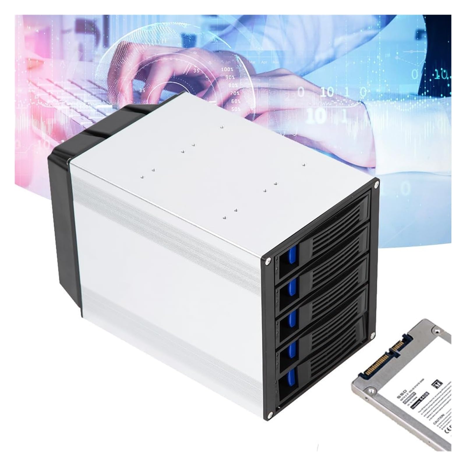 Custodia for disco rigido a 5 alloggiamenti, docking station verticale for disco rigido esterno SATA HDD SSD, supporto for custodia in lega di alluminio, adattatore di alimentazione
