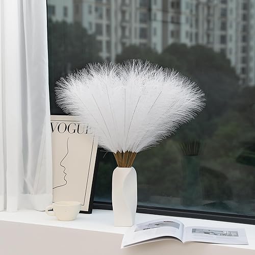 Miniatura 5 de 30 piezas de hierba de pampa blanca - Decoración de hierba de pampa artificial de 24 pulgadas, hierba de pampa artificial alta para arreglos Blanco
