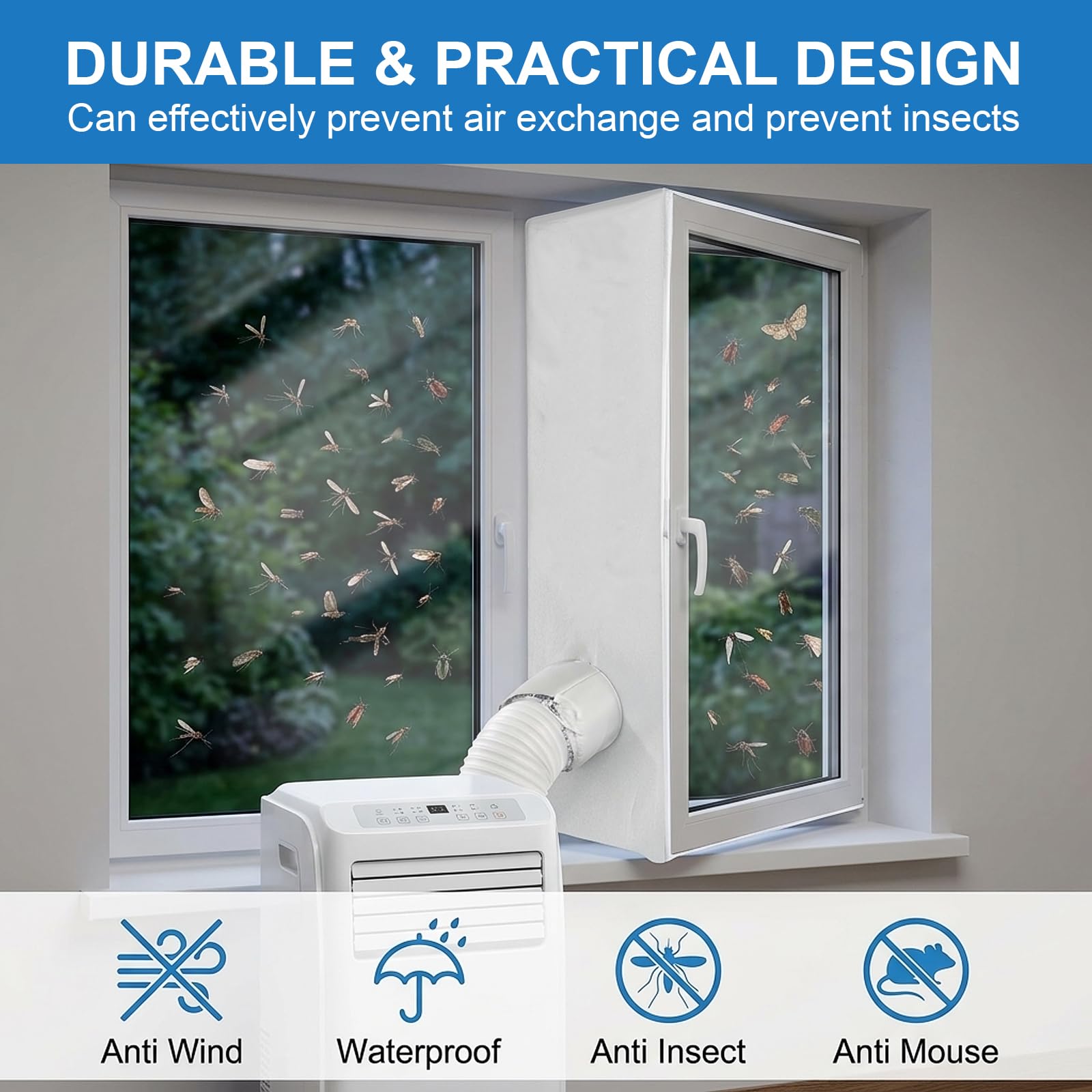 Guarnizione Finestra per Condizionatore Mobili, 400cm Guarnizione Universale per Condizionatore Portatile Kit Finestra Hot Air Stop, Window Seal per Asciugatrice (Facile da Installare)