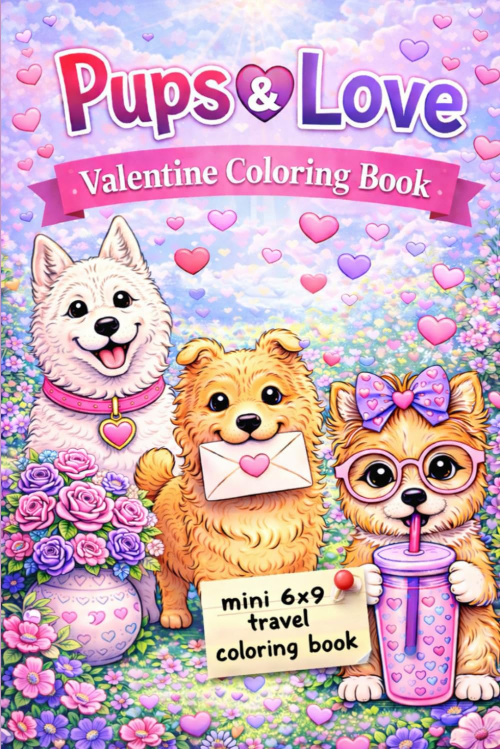 Pups & Love Valentine Coloring Book: A Mini 6 x 9 Coloring Book Featuring 30 Sweet Valentine Puppy Pages